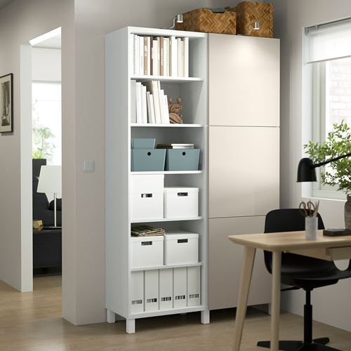 IKEA - BESTA, bookcase with door, white/light grey/beige, 120x42x202 cm