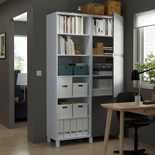 IKEA - BESTA, bookcase with door, white/dark grey, 120x42x202 cm