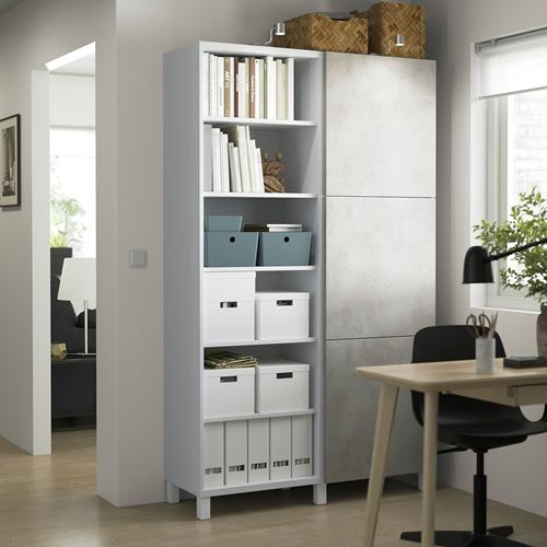 IKEA - BESTA, bookcase with door, white-light grey concrete effect, 120x42x202 cm