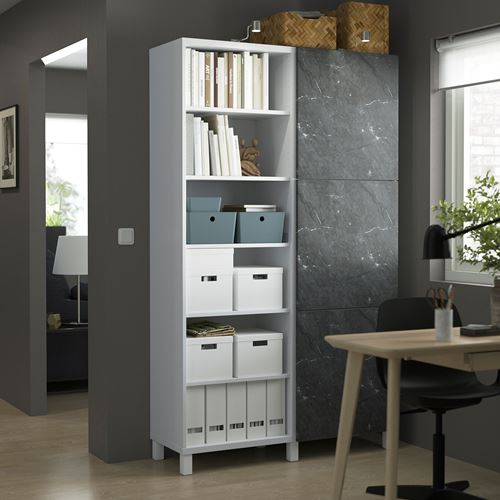 IKEA - BESTA, bookcase with door, white-black marble appearance, 120x42x202 cm