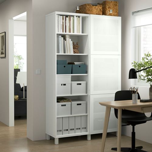 IKEA - BESTA, bookcase with door, white, 120x42x202 cm