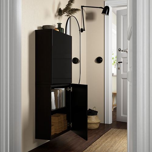 IKEA - BESTA, wall cabinet, black-brown/high-gloss/black, 60x22x128 cm