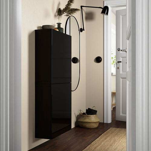 IKEA - BESTA, wall cabinet, black-brown/high-gloss/black, 60x22x128 cm