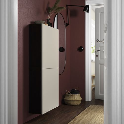 IKEA - BESTA, wall cabinet, black-brown/light grey/beige, 60x22x128 cm