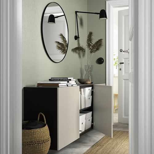 IKEA - BESTA, wall cabinet, black-brown/light grey/beige, 180x42x64 cm