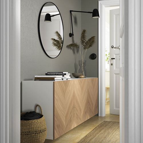 IKEA - BESTA, wall cabinet, white/oak veneer, 180x42x64 cm