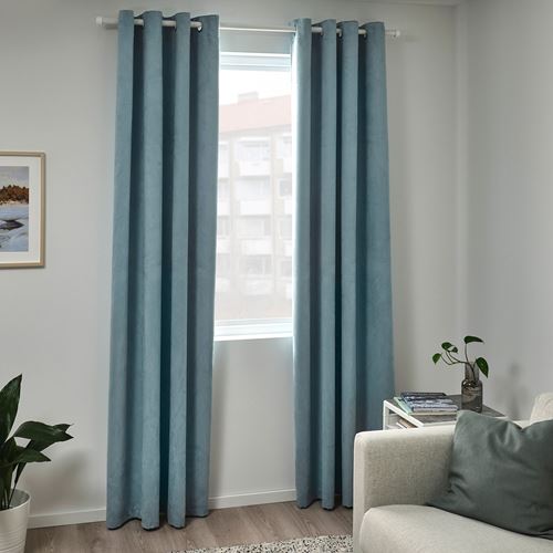 IKEA - BIRTNA, blackout curtain, 1 pair, light grey-turquoise, 145x300 cm