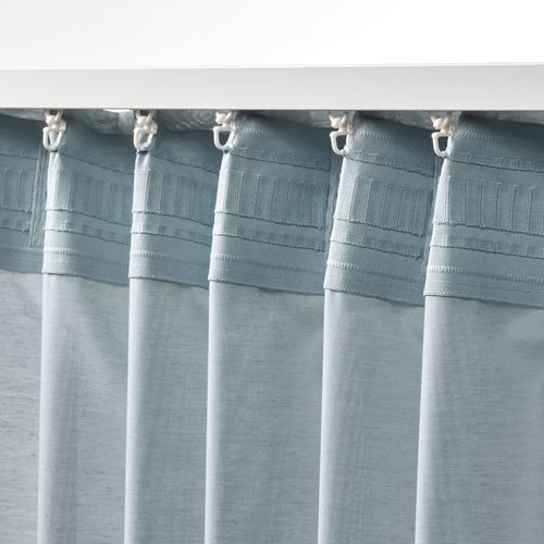 IKEA - HILJA, background curtain, 1 pair, light grey-turquoise, 145x300 cm