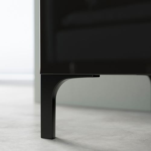 IKEA - BESTA, tv bench, black-brown/high-gloss/black/clear glass, 180x42x48 cm