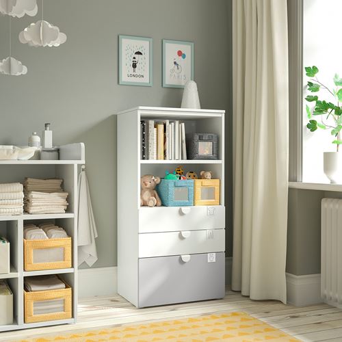 IKEA - PLATSA/SMASTAD, children's chest of drawers, white/grey, 60x42x123 cm