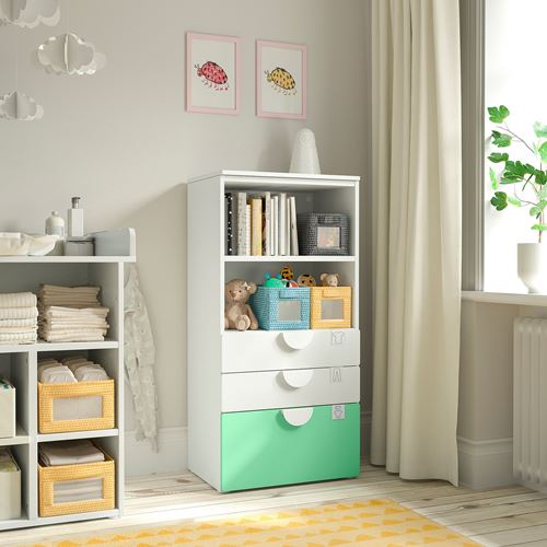 IKEA - PLATSA/SMASTAD, children's chest of drawers, white/green, 60x42x123 cm