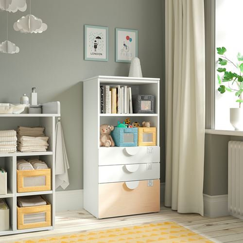 IKEA - PLATSA/SMASTAD, children's chest of drawers, white/birch, 60x42x123 cm