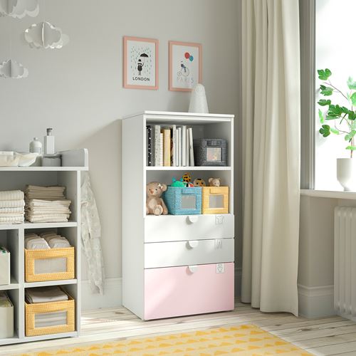 IKEA - PLATSA/SMASTAD, children's chest of drawers, white/pale pink, 60x42x123 cm