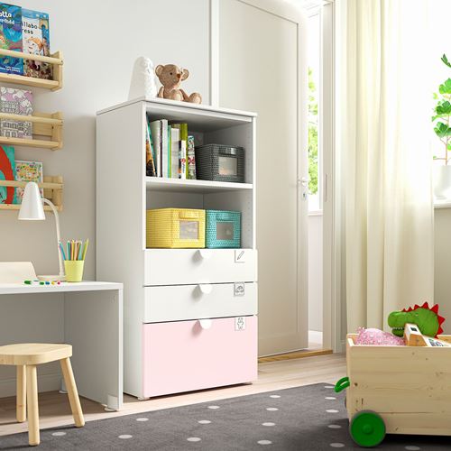 IKEA - PLATSA/SMASTAD, children's chest of drawers, white/pale pink, 60x42x123 cm