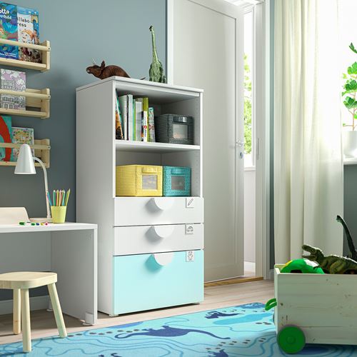 IKEA - PLATSA/SMASTAD, children's chest of drawers, white/turquoise, 60x42x123 cm