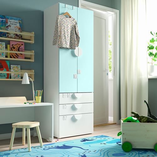 IKEA - PLATSA/SMASTAD, children's wardrobe, white/turquoise, 60x42x181 cm