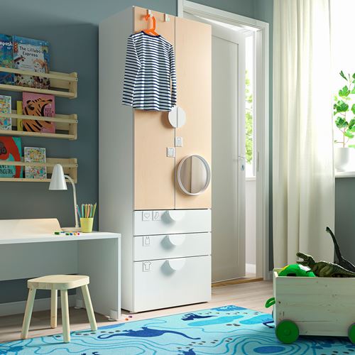 IKEA - PLATSA/SMASTAD, children's wardrobe, white/birch, 60x42x181 cm