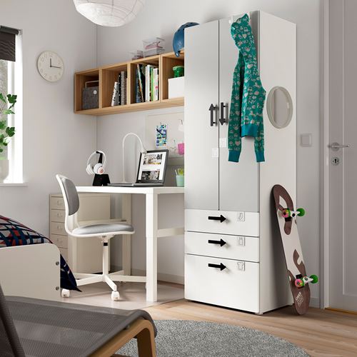 IKEA - PLATSA/SMASTAD, children's wardrobe, white/grey, 60x42x181 cm