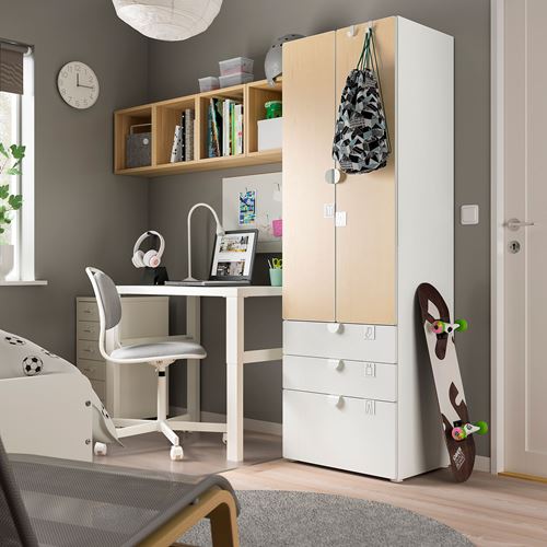 IKEA - PLATSA/SMASTAD, children's wardrobe, white/birch, 60x42x181 cm