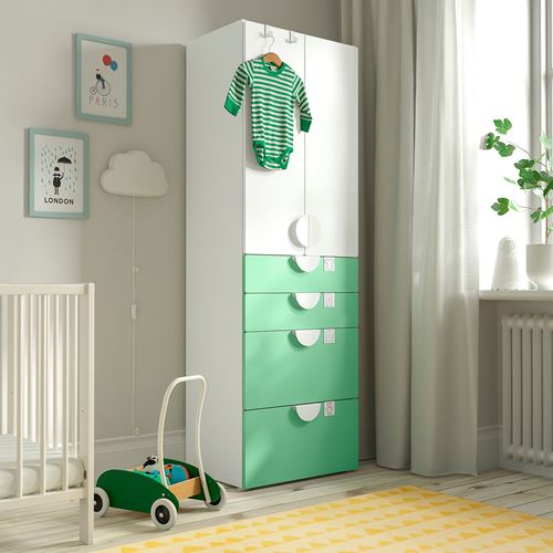 IKEA - SMASTAD, children's wardrobe, white/green, 60x42x181 cm