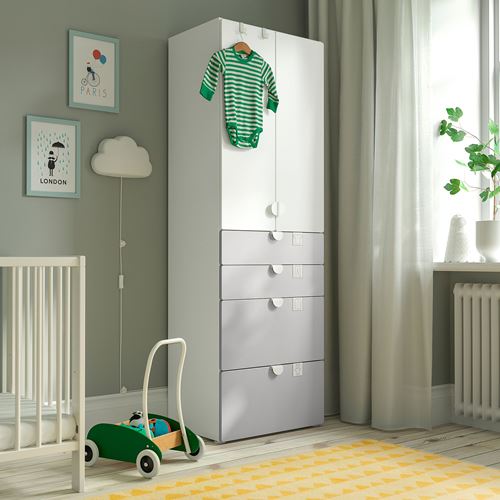 IKEA - SMASTAD, children's wardrobe, white/grey, 60x42x181 cm