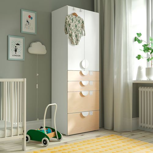 IKEA - SMASTAD, children's wardrobe, white/birch, 60x42x181 cm