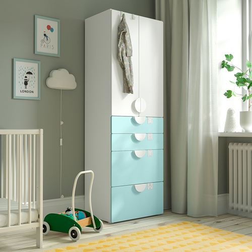 IKEA - SMASTAD, children's wardrobe, white/turquoise, 60x42x181 cm