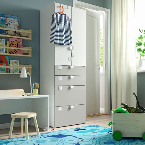 IKEA - PLATSA/SMASTAD, children's wardrobe, white/grey, 60x57x181 cm