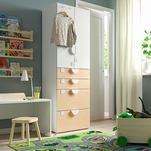 IKEA - SMASTAD, children's wardrobe, white/birch, 60x42x181 cm