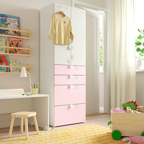 IKEA - SMASTAD, children's wardrobe, white/pink, 60x42x181 cm