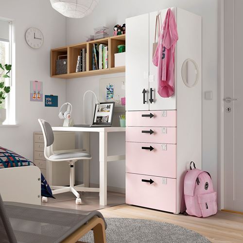 IKEA - PLATSA/SMASTAD, children's wardrobe, white/pale pink, 60x57x181 cm