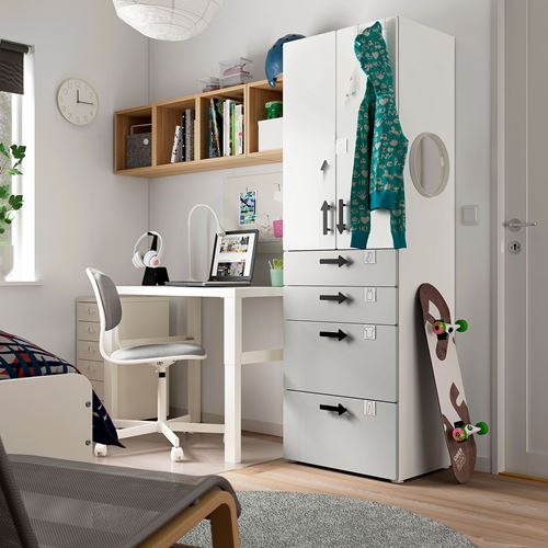 IKEA - SMASTAD, children's wardrobe, white/grey, 60x42x181 cm