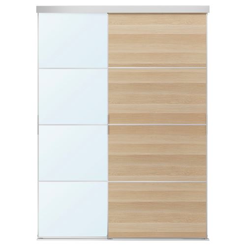 IKEA - SKYTTA/MEHAMN/AULI, gömme dolap için sürgü kapak, aynalı cam-ağartılmış meşe kaplama, 177x240 cm