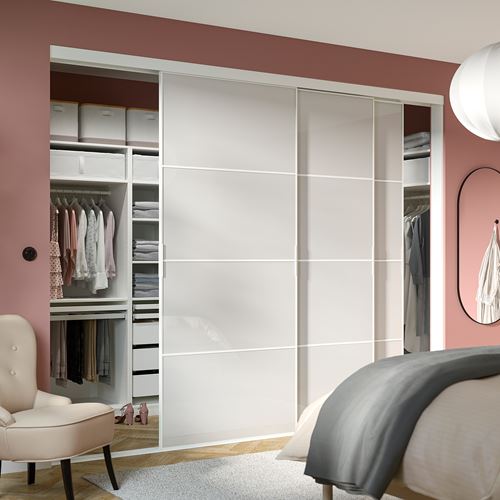 IKEA - SKYTTA/HOKKSUND, sliding door for walk-in wardrobe, white/high-gloss light grey, 301x240 cm