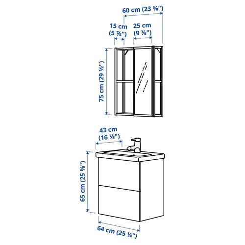 IKEA - ENHET/TVALLEN, bathroom furniture set, gray-anthracite, 64x43x65 cm