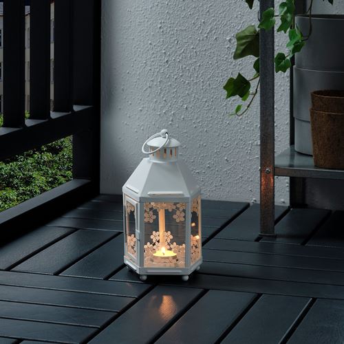 IKEA - KRINGSYNT, lantern, white, 21 cm