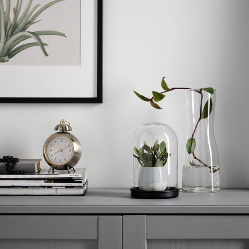 IKEA - SKÖNJA, altlıklı cam küre, siyah, 21 cm