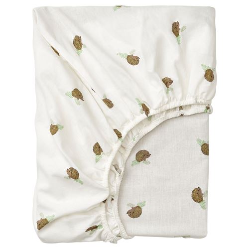 IKEA - TROLLDOM, fitted sheet for cot, white/patterned, 60x120 cm