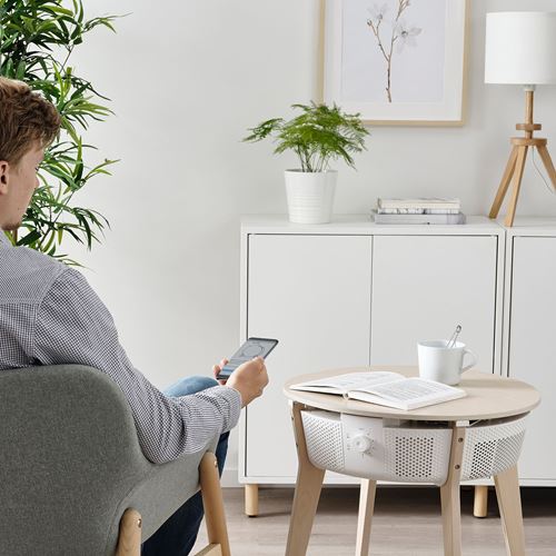 IKEA - STARKVIND, table with air purifier, oak veneer-white, 54x55 cm