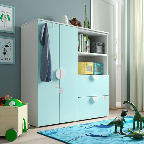 IKEA - SMASTAD, children's wardrobe, white/turquoise, 120x42x123 cm