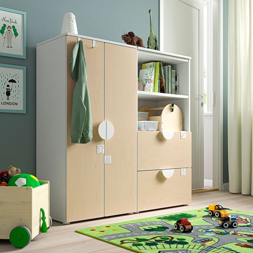 IKEA - PLATSA/SMASTAD, children's wardrobe, white/birch, 120x42x123 cm