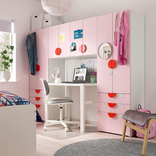 IKEA - PLATSA/SMASTAD, children wardrobe combination, white/pale pink, 240x42x181 cm