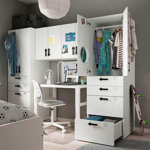 IKEA - PLATSA/SMASTAD, children wardrobe combination, white/turquoise, 240x57x181 cm