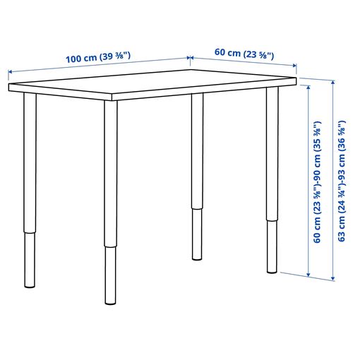 IKEA - LINNMON/OLOV, çalışma masası, koyu gri-beyaz, 100x60 cm