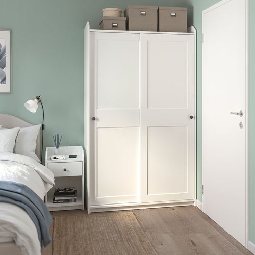 IKEA - HAUGA, bedroom furniture combination, lofallet beige-white, 140x200 cm