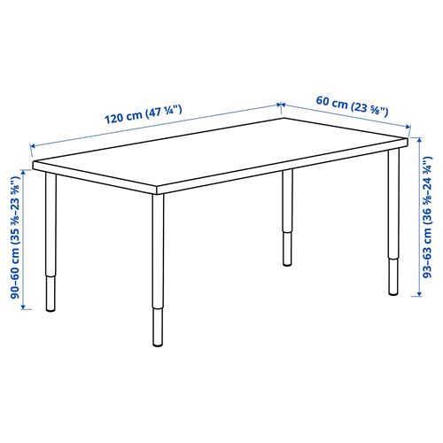 IKEA - LAGKAPTEN/OLOV, çalışma masası, beyaz-siyah, 120x60 cm