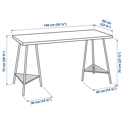 IKEA - LAGKAPTEN/TILLSLAG, çalışma masası, beyaz-siyah, 140x60 cm