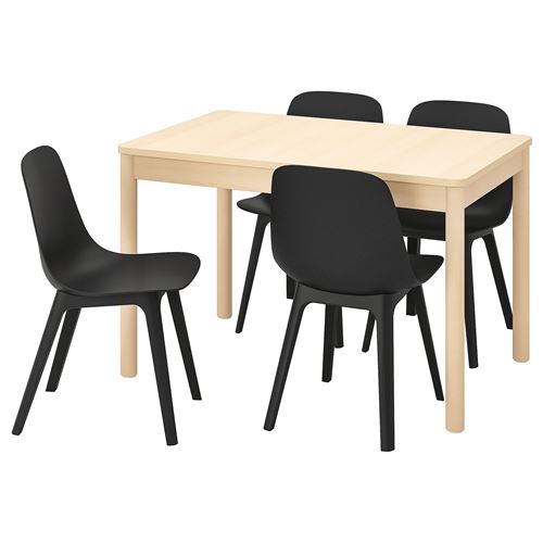 IKEA - RÖNNINGE/ODGER, kitchen table set, birch/anthracite, 4 chairs