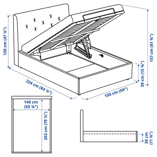 IKEA - IDANAS, double bed base, beige, 140x200 cm