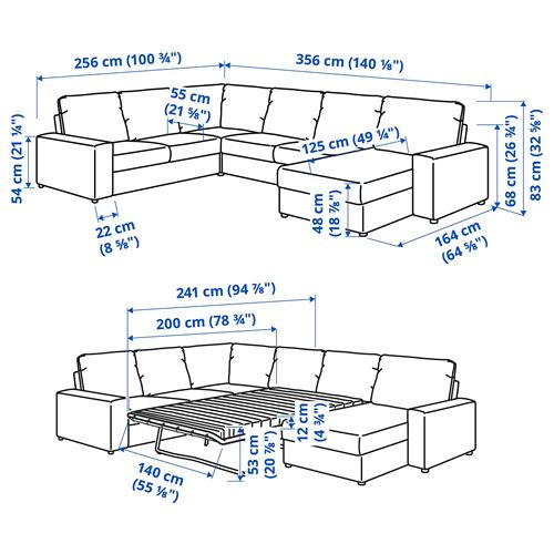 IKEA - VIMLE, 4-seat corner sofa bed and chaise longue, saxemara light blue